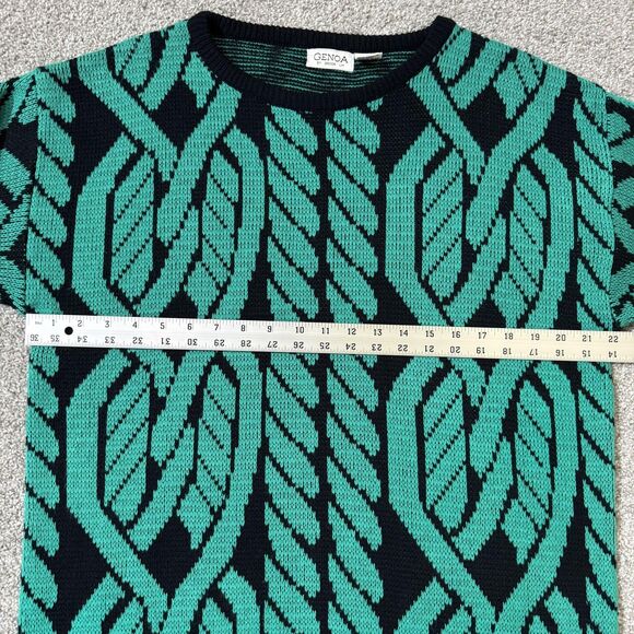 Vintage Genoa Sweater Womens Medium Black Green Acrylic Knit Crewneck 80s 90s - Picture 6 of 8